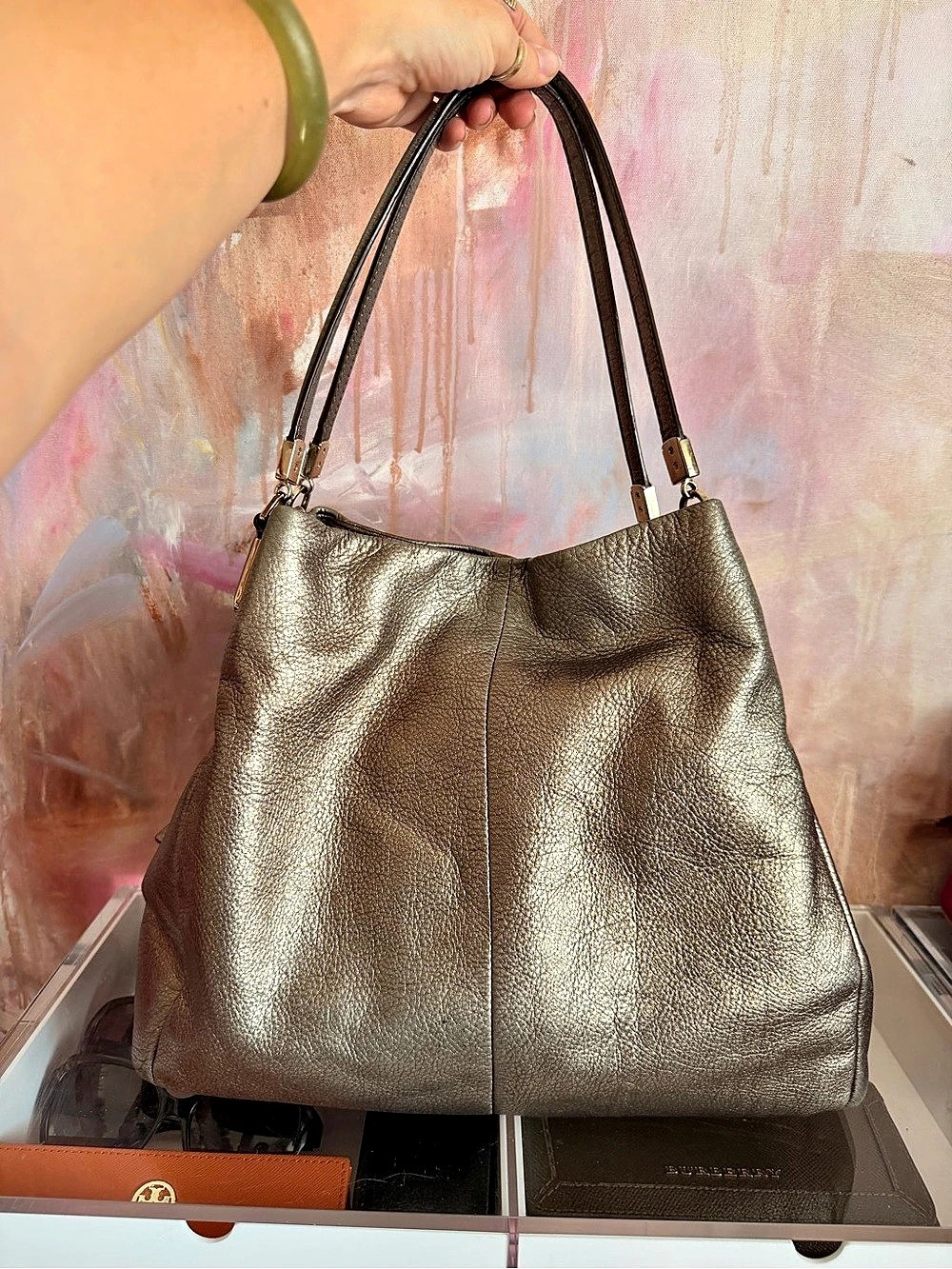 Coach Penelope Metallic Leather Hobo Bag Brown